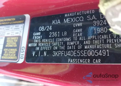 2025 Kia K4 Ex z USA, uszkodzony, nr VIN 3KPFU4DE5SE005491